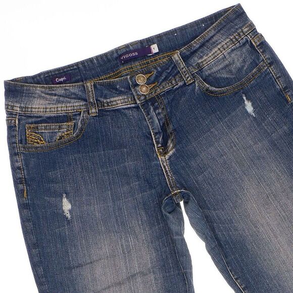 Vigoss Capri Jeans Juniors 7 Low Rise Distressed Cuffed Blue Denim Stretch 32x19 - Picture 2 of 12